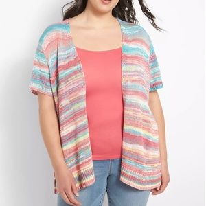 Lane Bryant Open Knit Cardigan Plus Size 18 20 Short Sleeve Colorful Coastal NWT